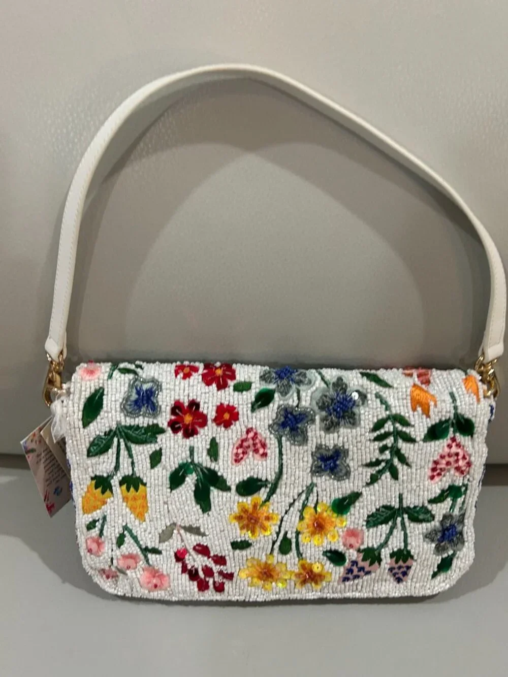 Beaded Spring Wildflower Bag Handcrafted in India Clutch or Shoulder Bag NWT